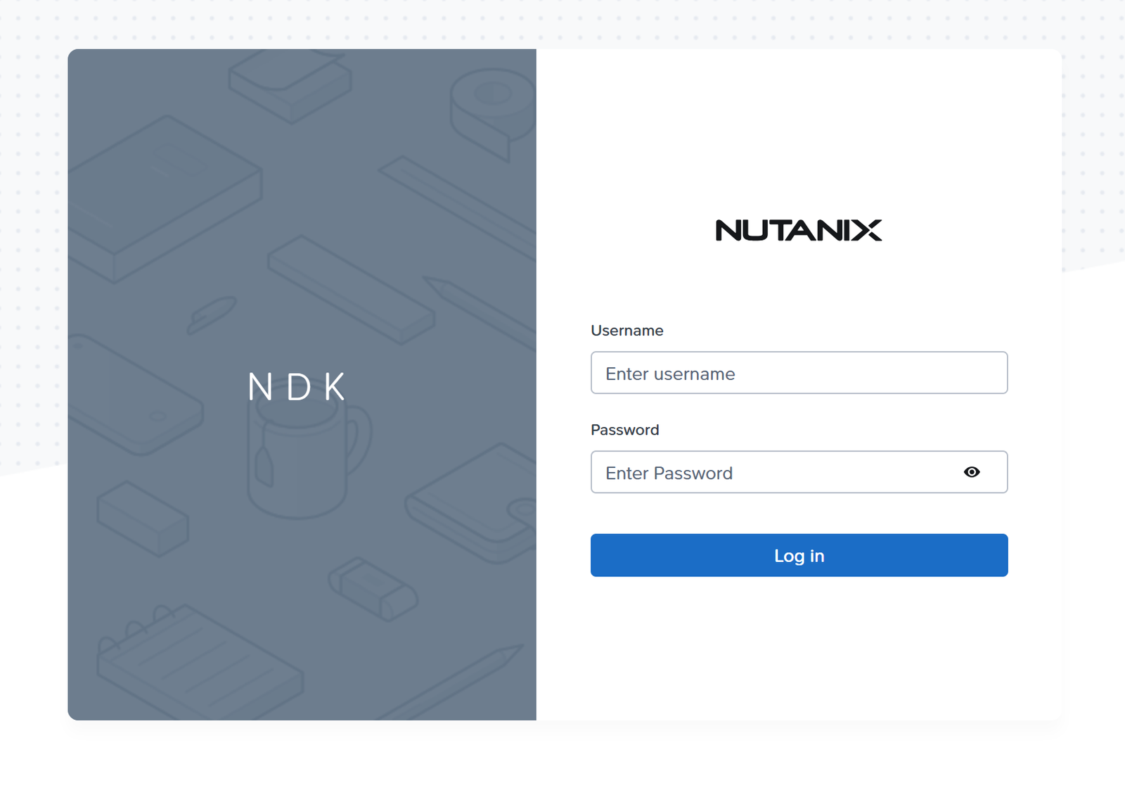 NDK UI login page at ndk.itcs.local, username and password form